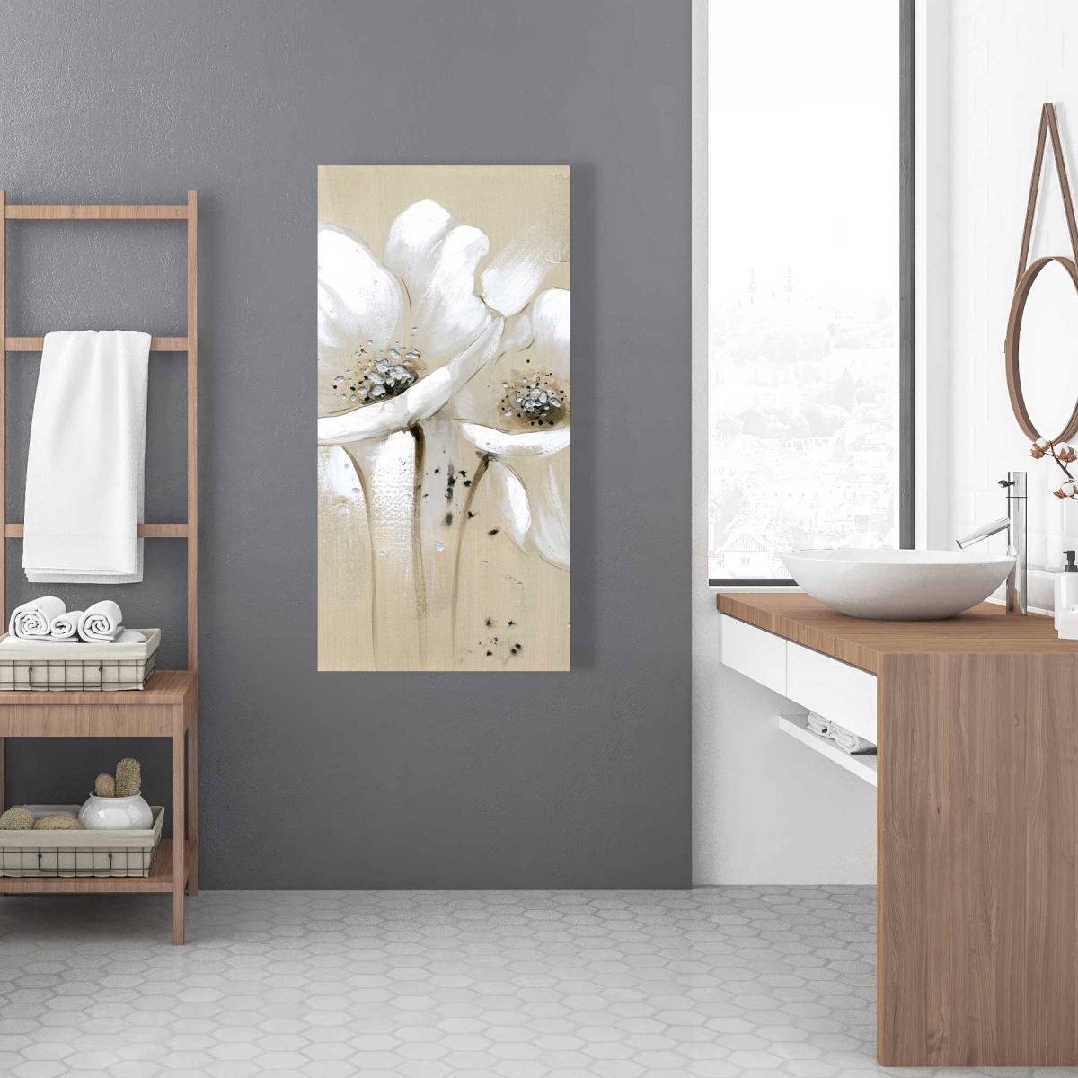 C1RC2448E3AR7S 24 x 48 in. White Abstract Wild Flowers - Bathroom Canvas Home Decor