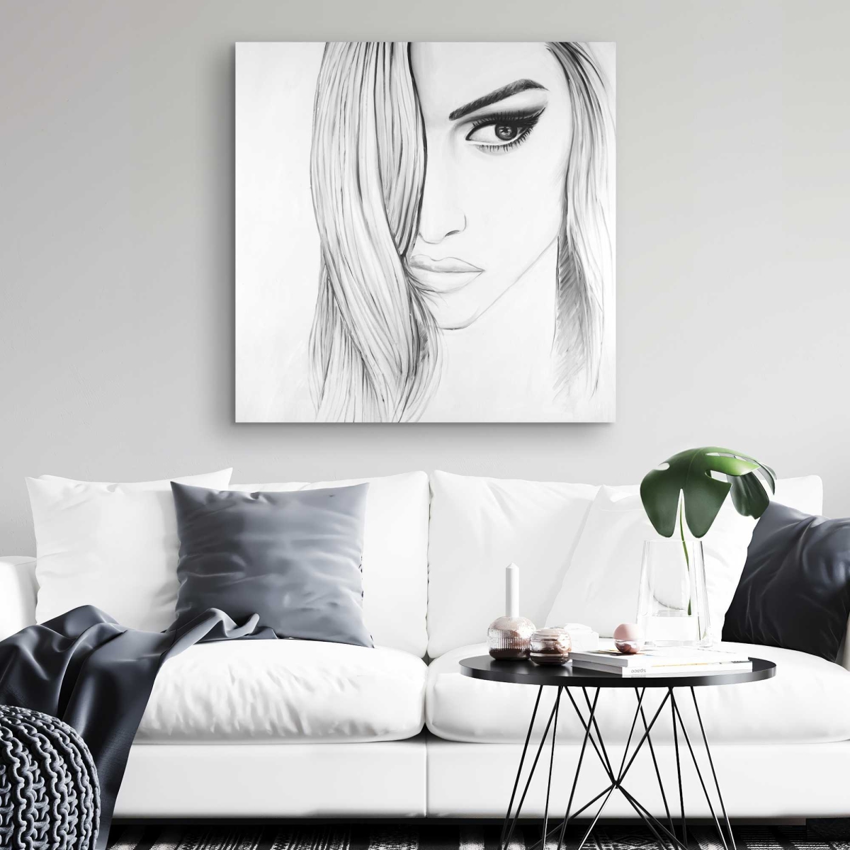 C1RC3232K2Q1OE 32 x 32 in. Black & White Portrait - White Figurative Canvas