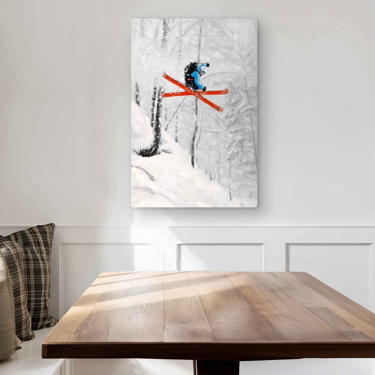 C1MP20306U9DTP 20 x 30 in. Orange Snow Metal Print Wall Art - Man Skiing Offpiste Home Decor