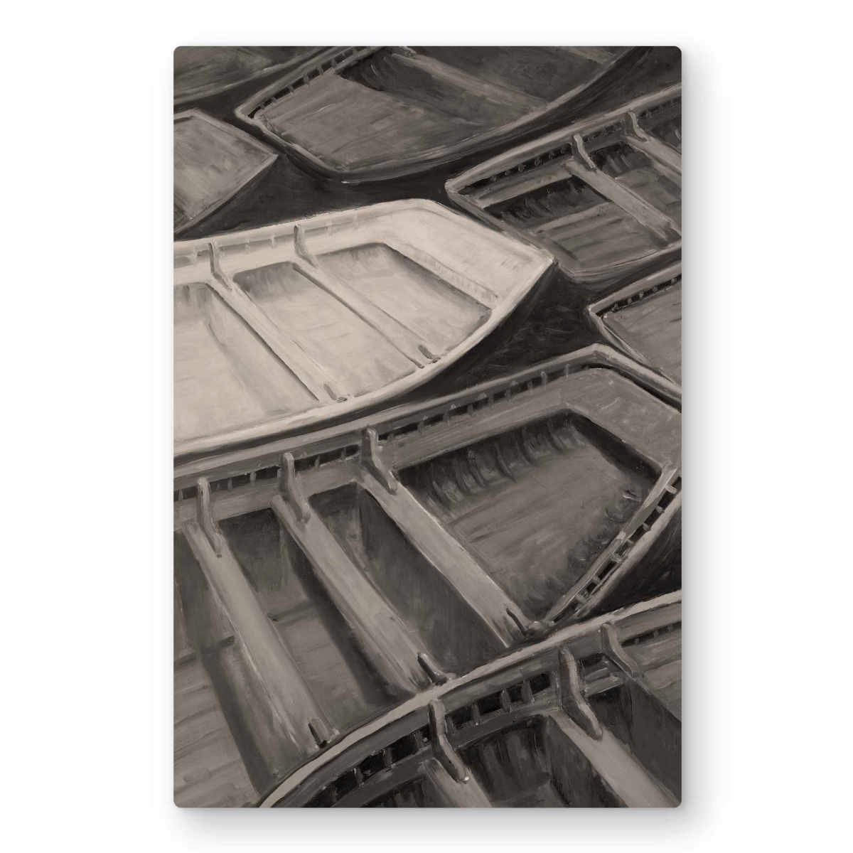 C1MP20306XHS7M 20 x 30 in. Small Canoes Sepia Style Wall Art - Beige Coastal Metal Print Decor