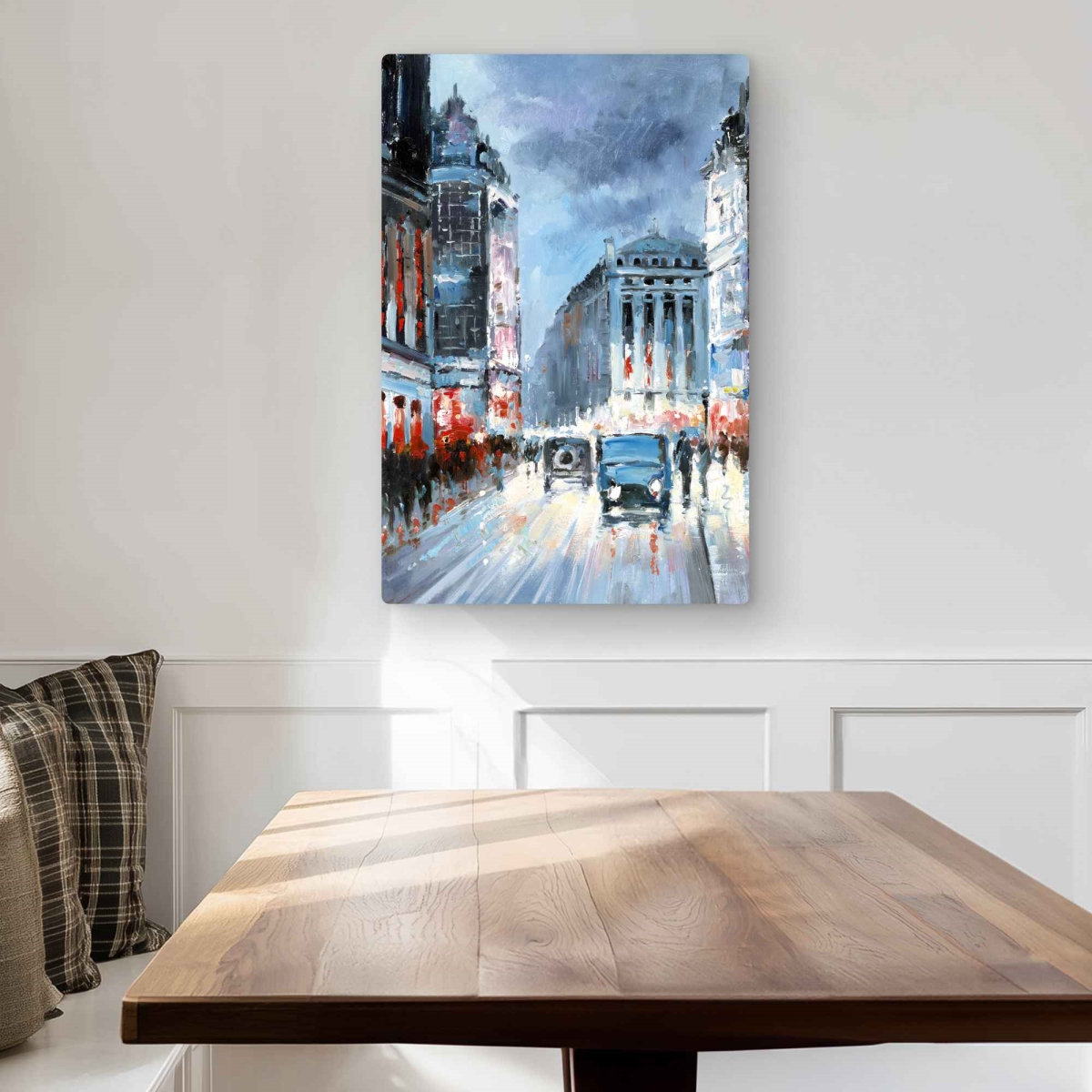 C1MP20307BOC29 20 x 30 in. Abstract Red & Blue City Wall Art - Contemporary Metal Print Decor