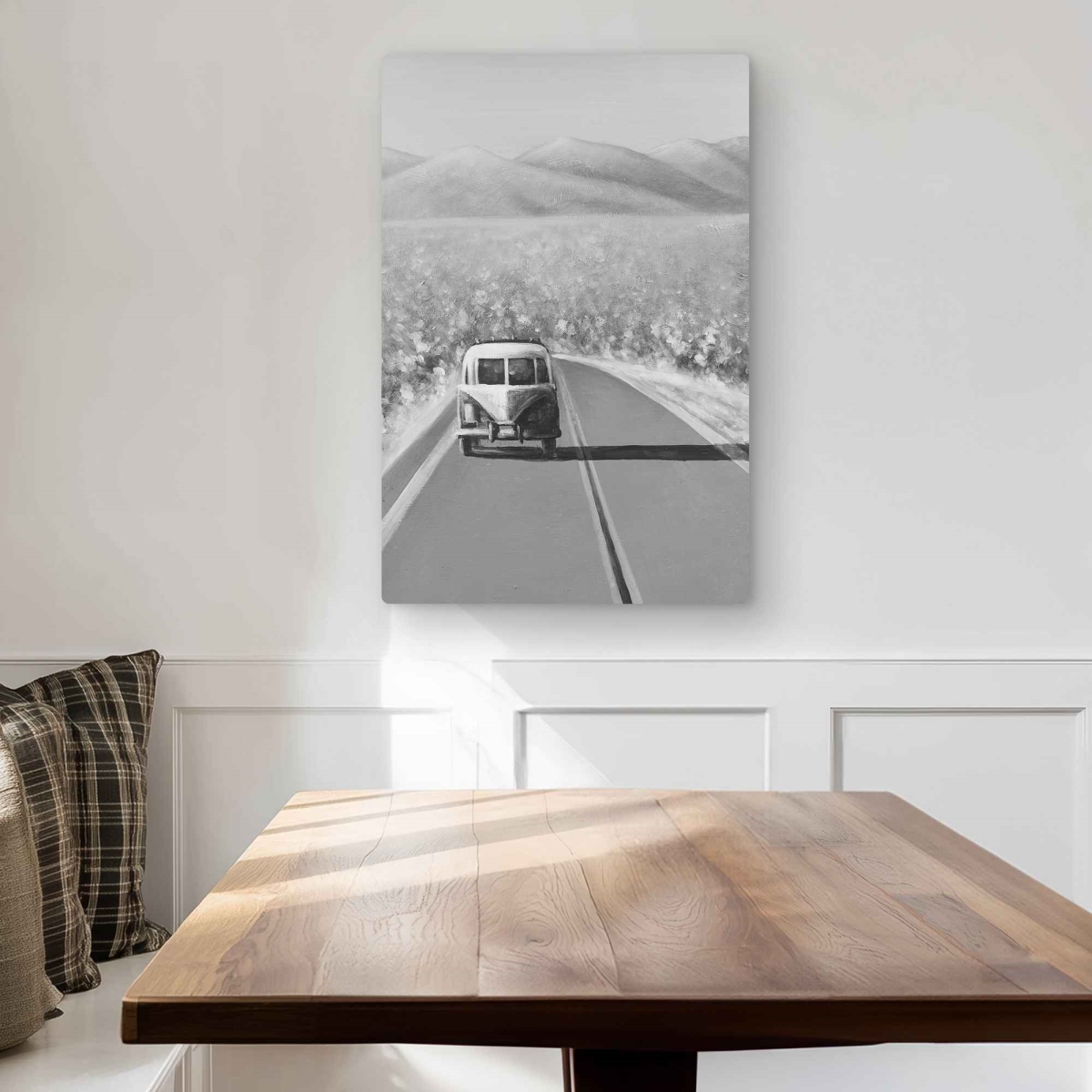 C1MP20307YYADZ 20 x 30 in. Car on the Road - Black & White Metal Print Wall Art for Home Decor