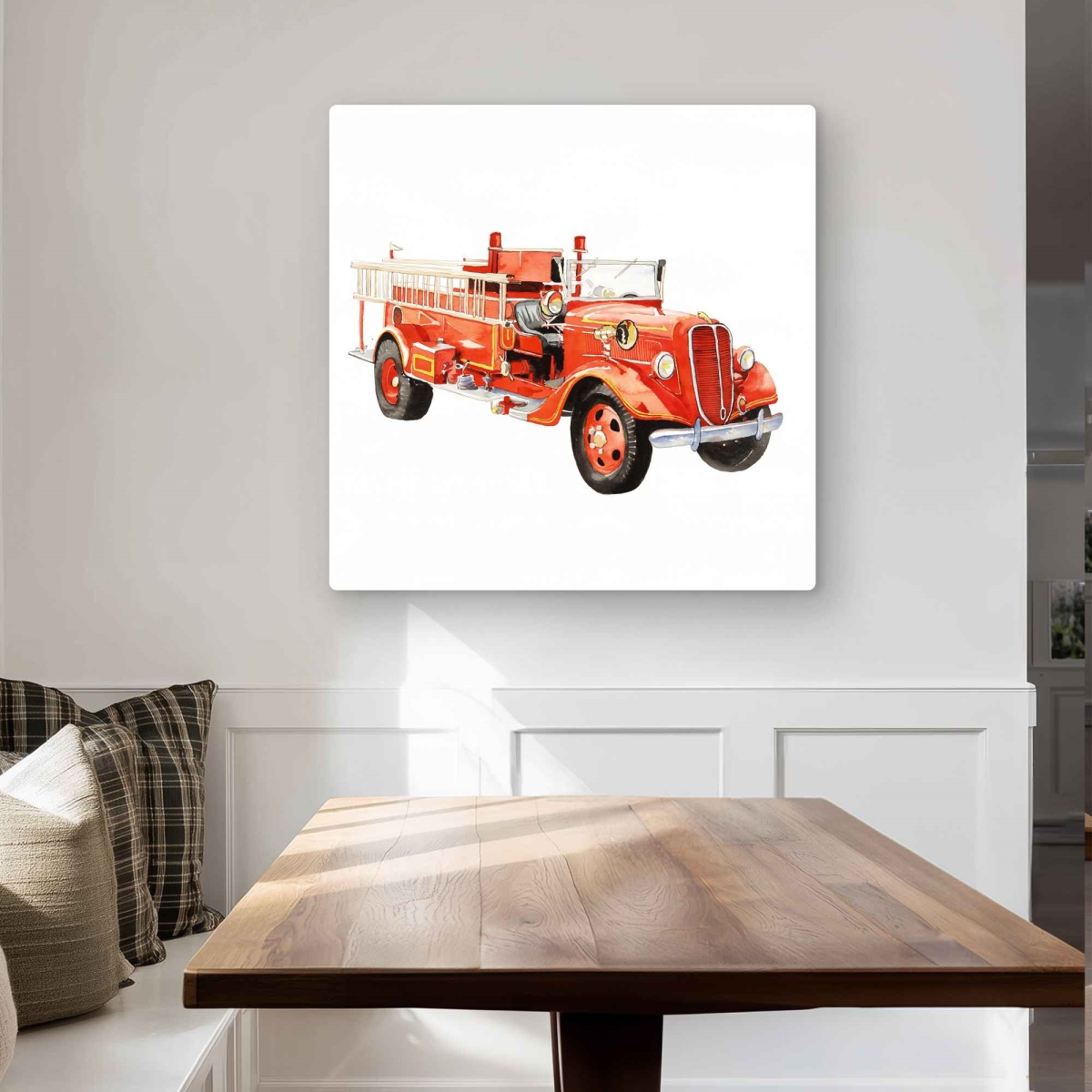 C1MP3232EIMO5T 32 x 32 in. Vintage Fire Truck Metal Print Wall Art - Man Cave Home Decor