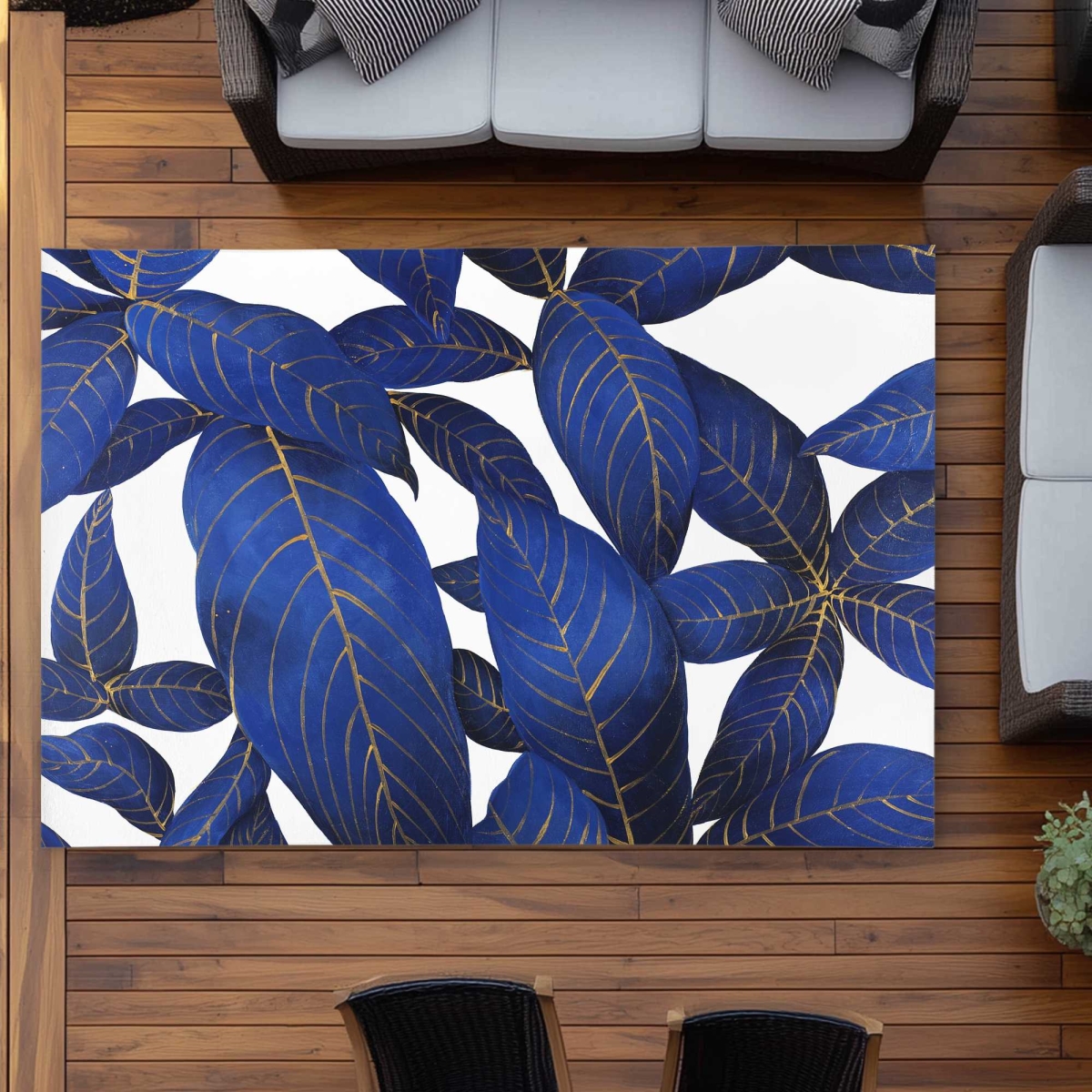 C1ROAR578DO75X 5 x 7 ft. Abstract Modern Blue Leaves Outdoor Rectangle Area Rug - Home Decor