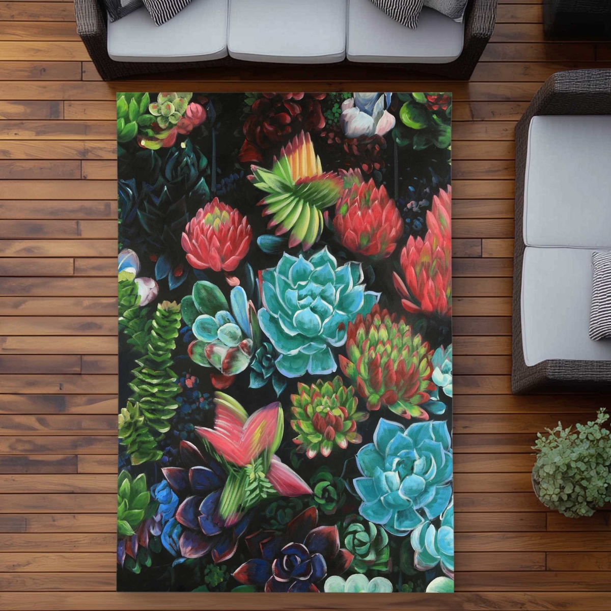 C1ROAR57BG7UYR 5 x 7 ft. Set of Colorful Succulents - Romantic Outdoor Rectangle Area Rug