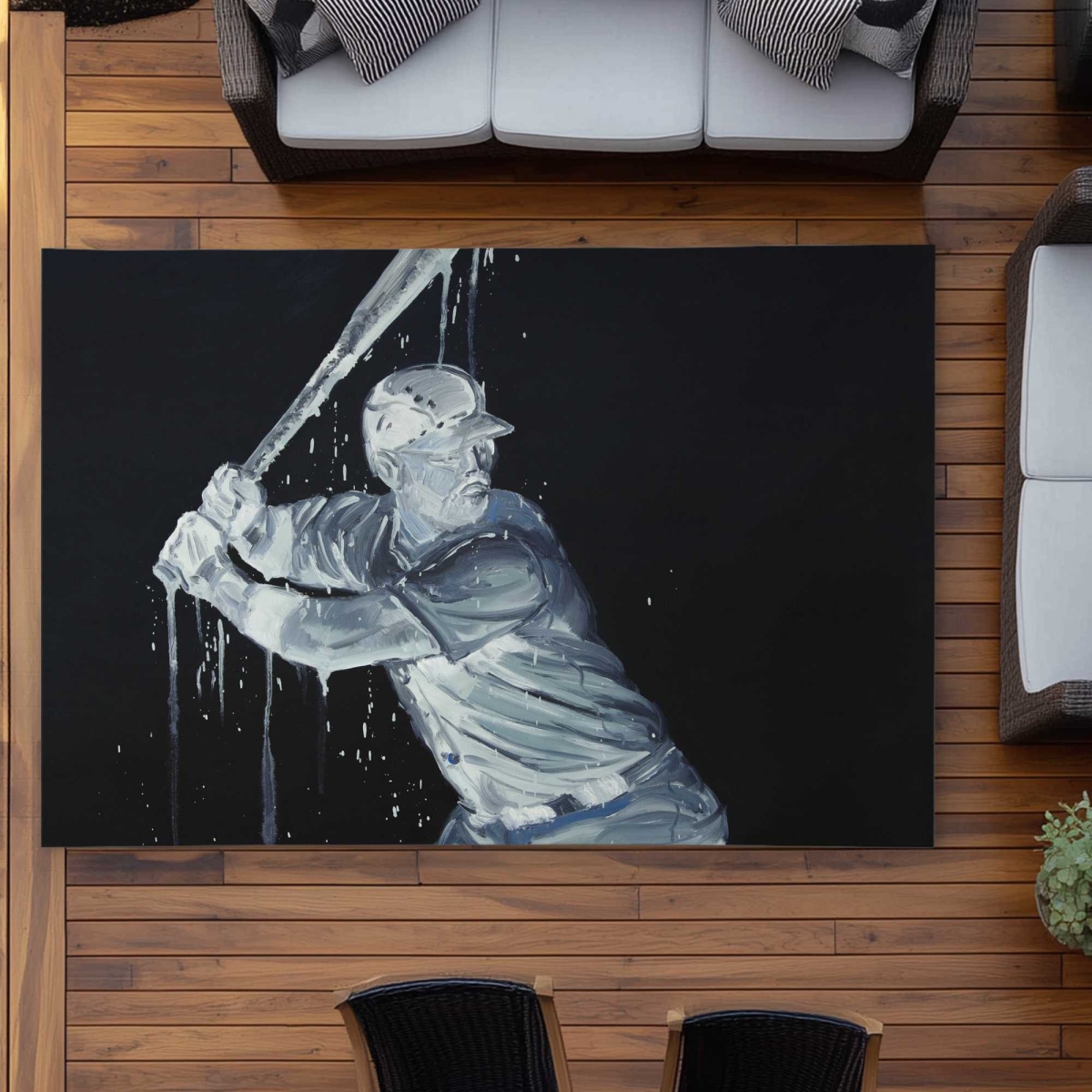 C1ROAR57EEP443 5 x 7 ft. Baseball Player Man Cave Outdoor Rectangle Area Rug - Home Decor