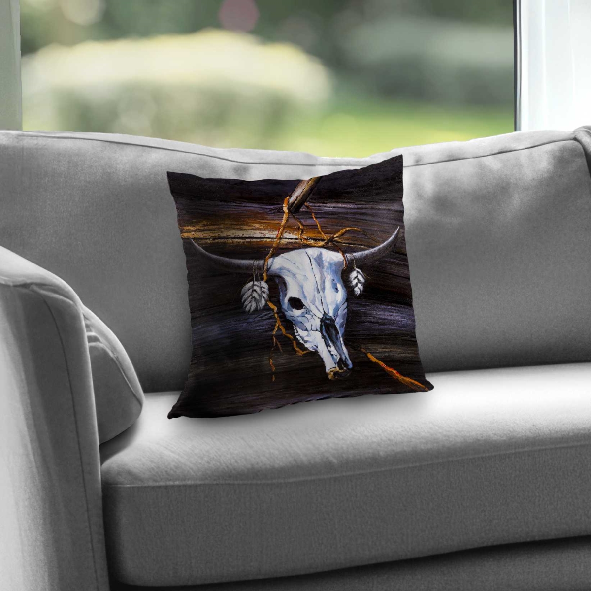 C1PC1414AZVXLM 14 x 14 in. Hanged Skull on Wood Wall - Rustic Animals Poly Twill Throw