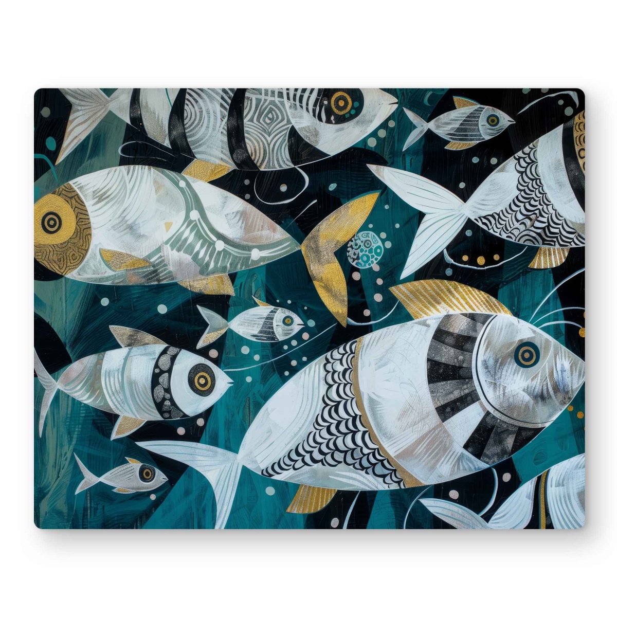 C1MP16204XKLAM 16 x 20 in. School of Fish - Turquoise Metal Print Wall Art for Home Decor