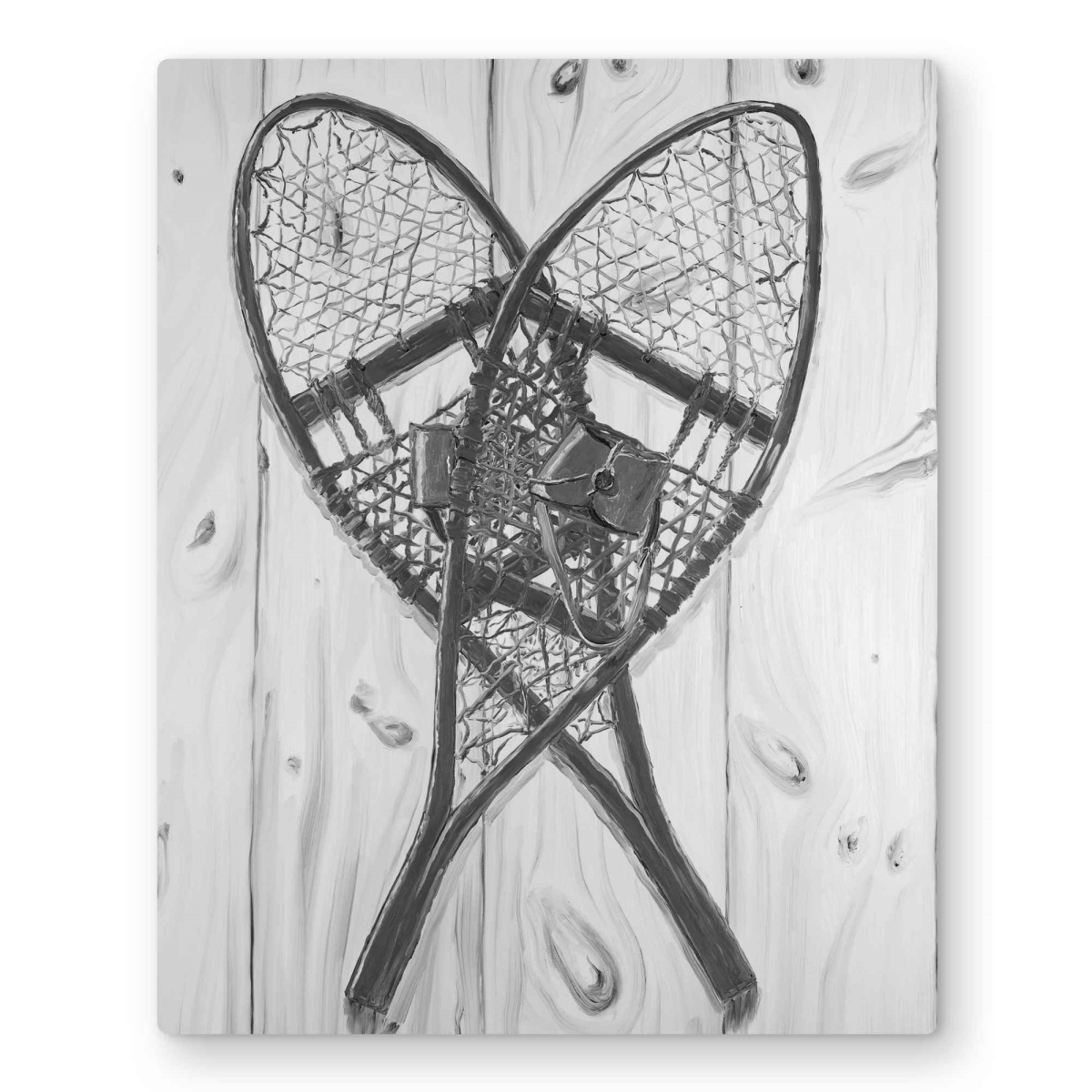 C1MP1620QAVCQB 16 x 20 in. Vintage Monochrome Wood Snowshoes Wall Art - Metal Print Home Decor