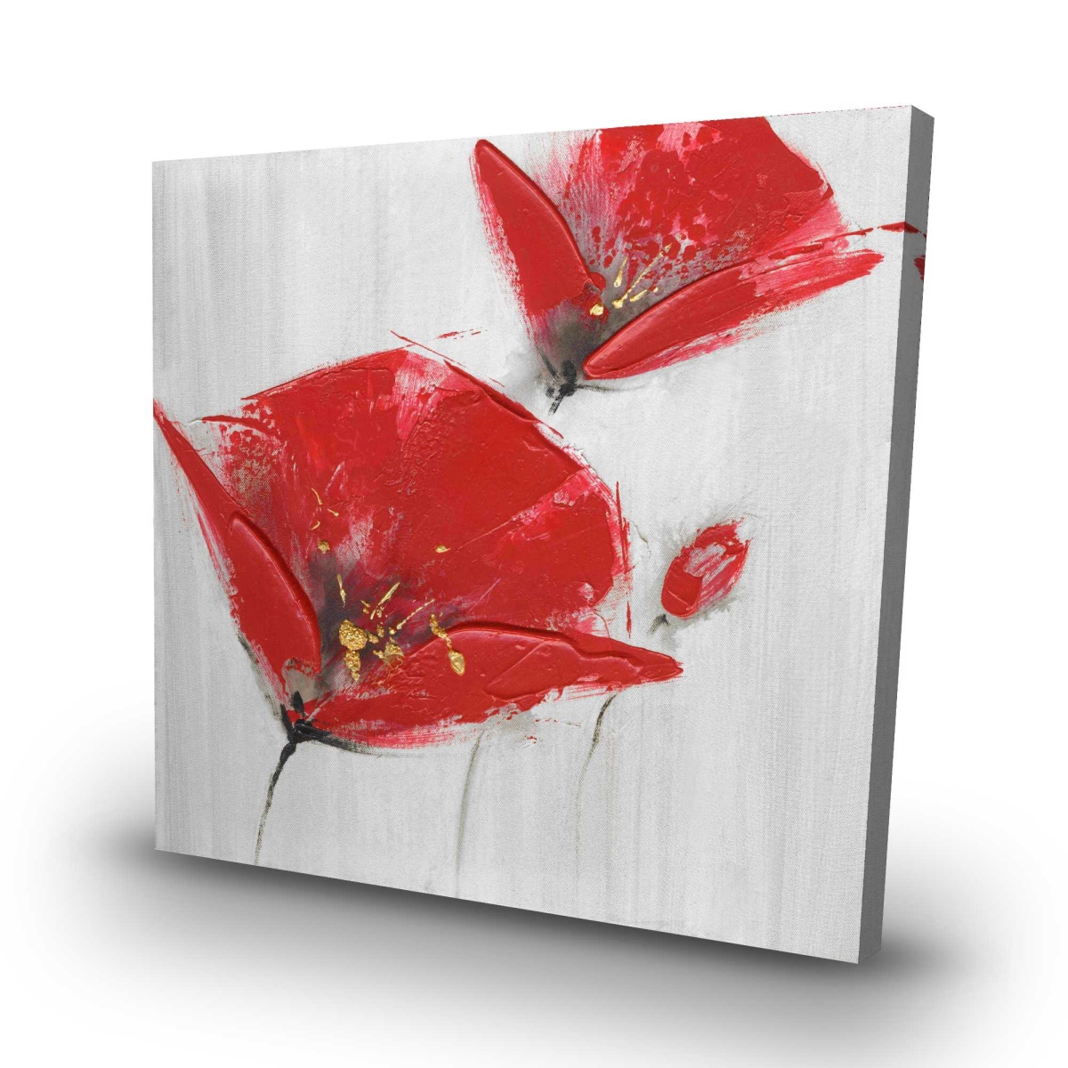 C1RC3232IJK5A7 32 x 32 in. Three Red Flowers with Golden Center - Floral Canvas Art