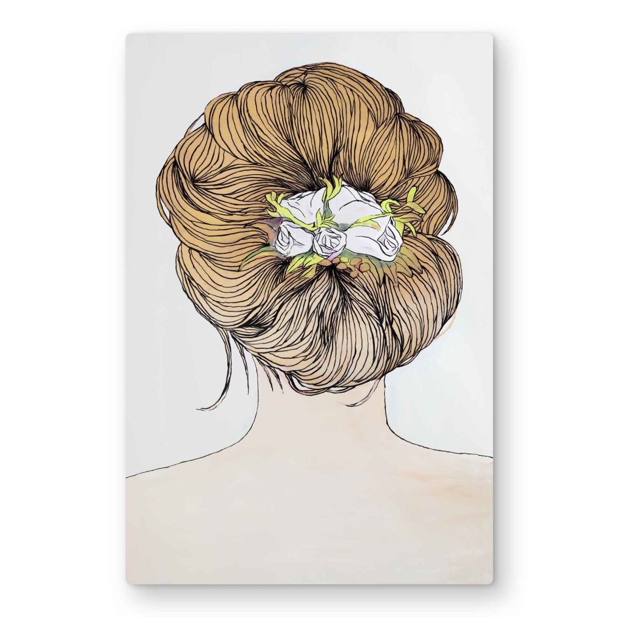 C1MP2030ER85ZV 20 x 30 in. Lady with Flowers In Blond Hair Wall Art - Romantic Metal Print Decor