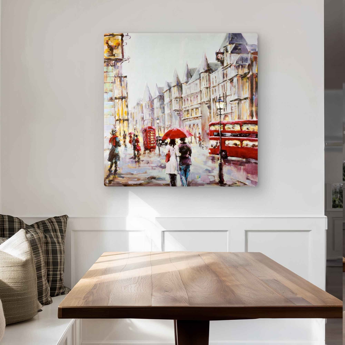 C1MP32328KTHMQ 32 x 32 in. European Street by A Rainy Day - Red Metal Print Wall Art for Decor