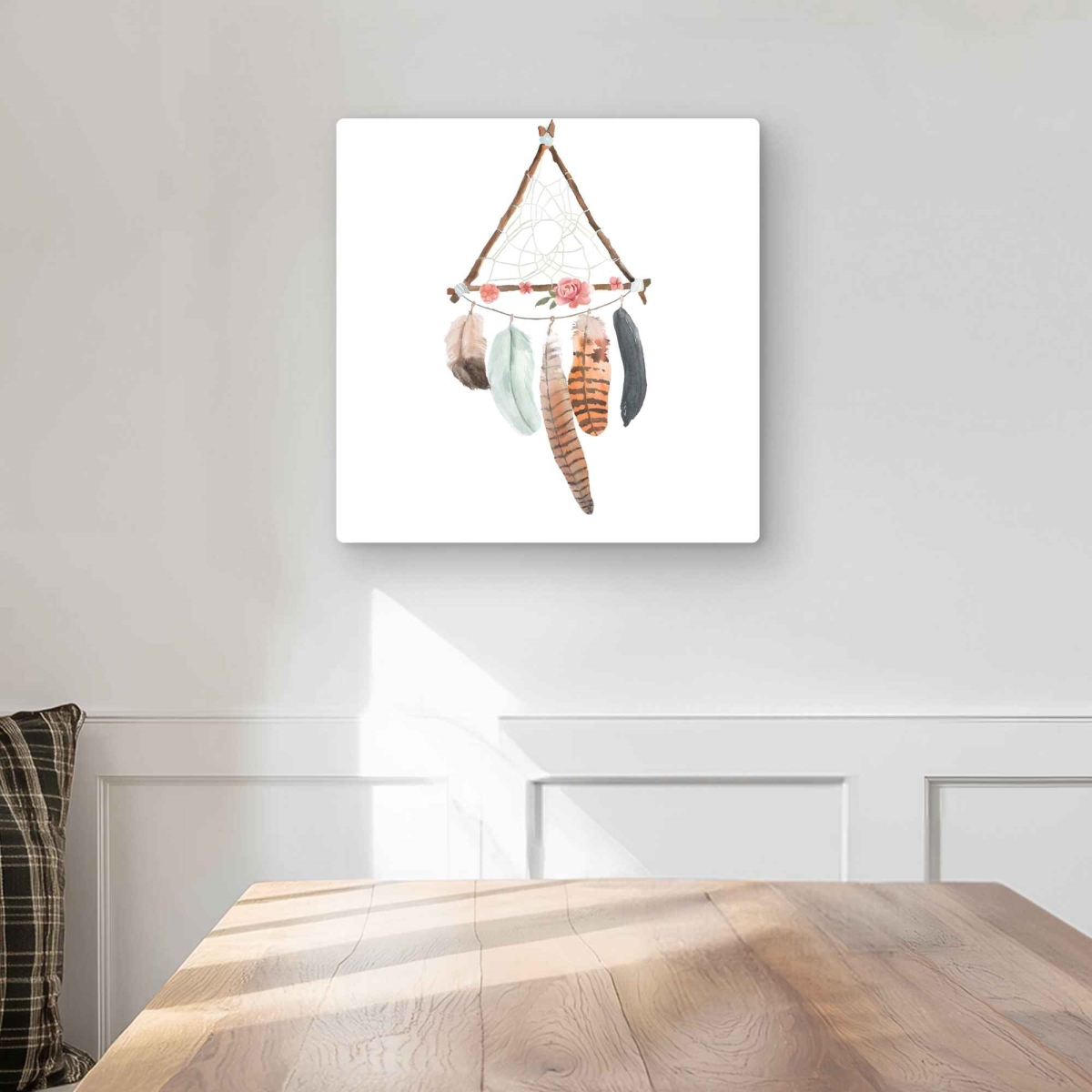 C1MP1616S62DU5 16 x 16 in. Triangular Dream Catcher Wall Art - Orange Living Room Metal Print