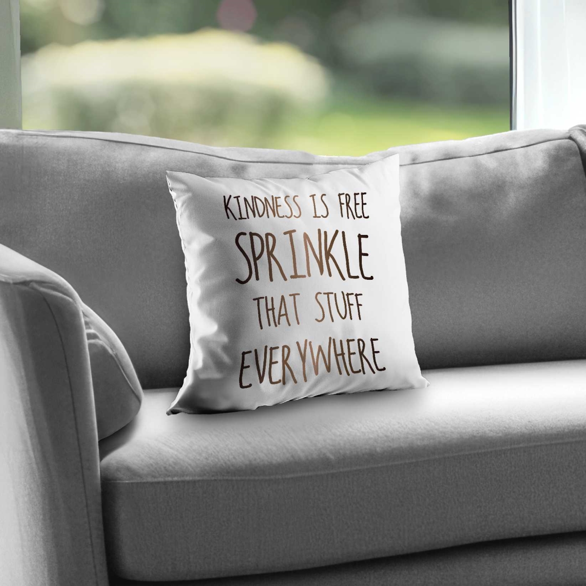 C1PC14143BTKOW 14 x 14 in. Kindness Is Free Sprinkle That Stuff Everywhere - Gold Throw Pillow