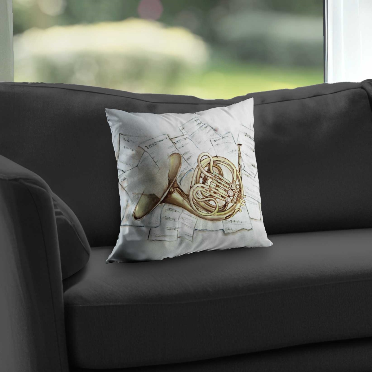 C1PC14144VASQJ 14 x 14 in. Horn on Music Sheet - Office White Poly Twill Throw - Decor