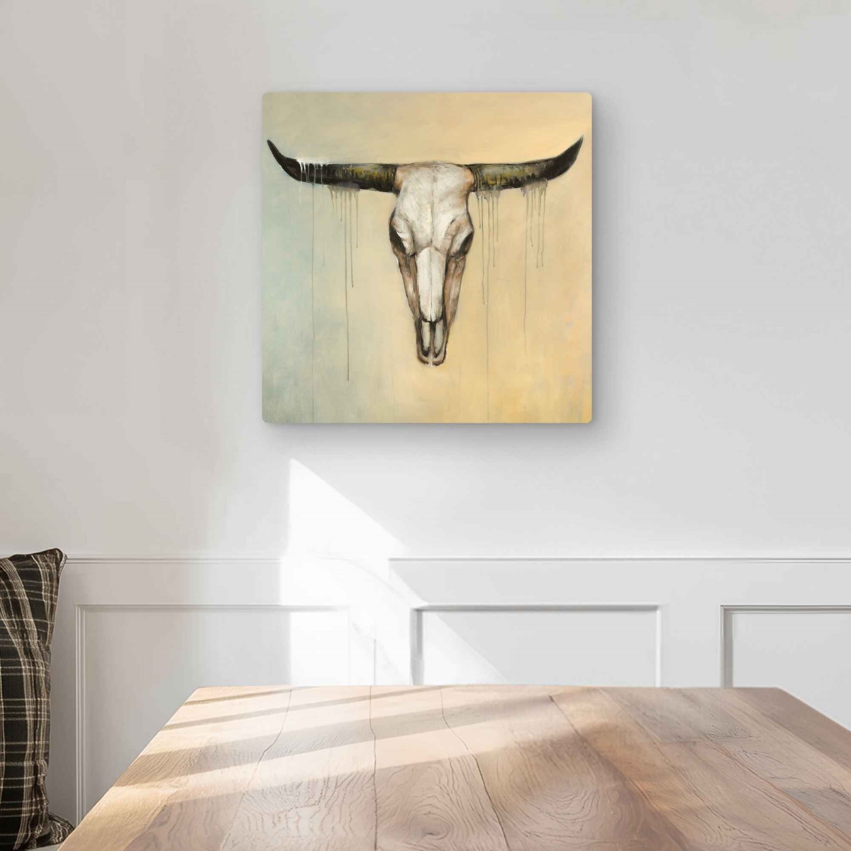 C1MP1616QE1KVY 16 x 16 in. Bull Skull - Rustic Metal Print Wall Art for Unique Home Decor