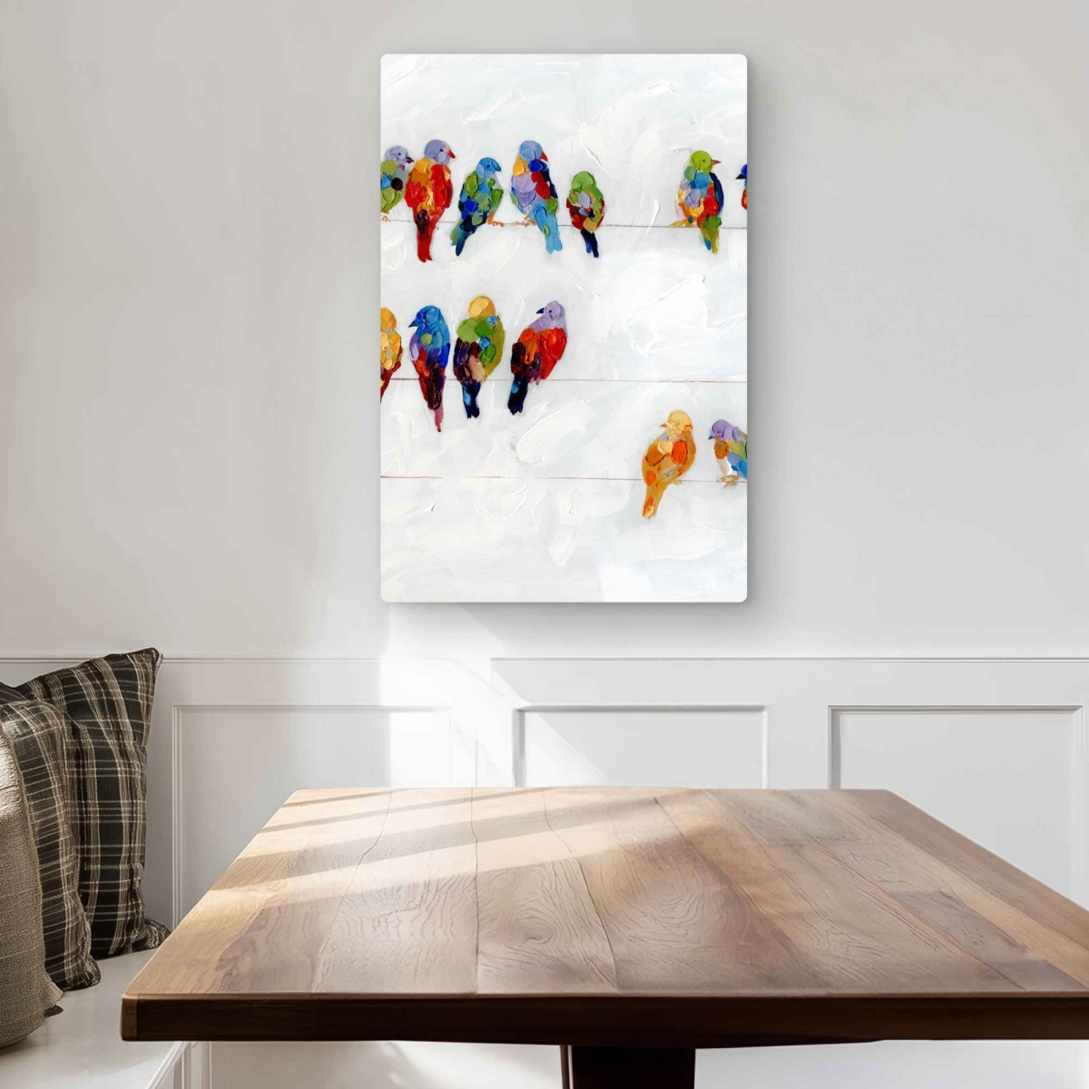 C1MP20300FVLNS 20 x 30 in. Colorful Birds On A Wire - Bird Blue Metal Print Wall Art - Decor