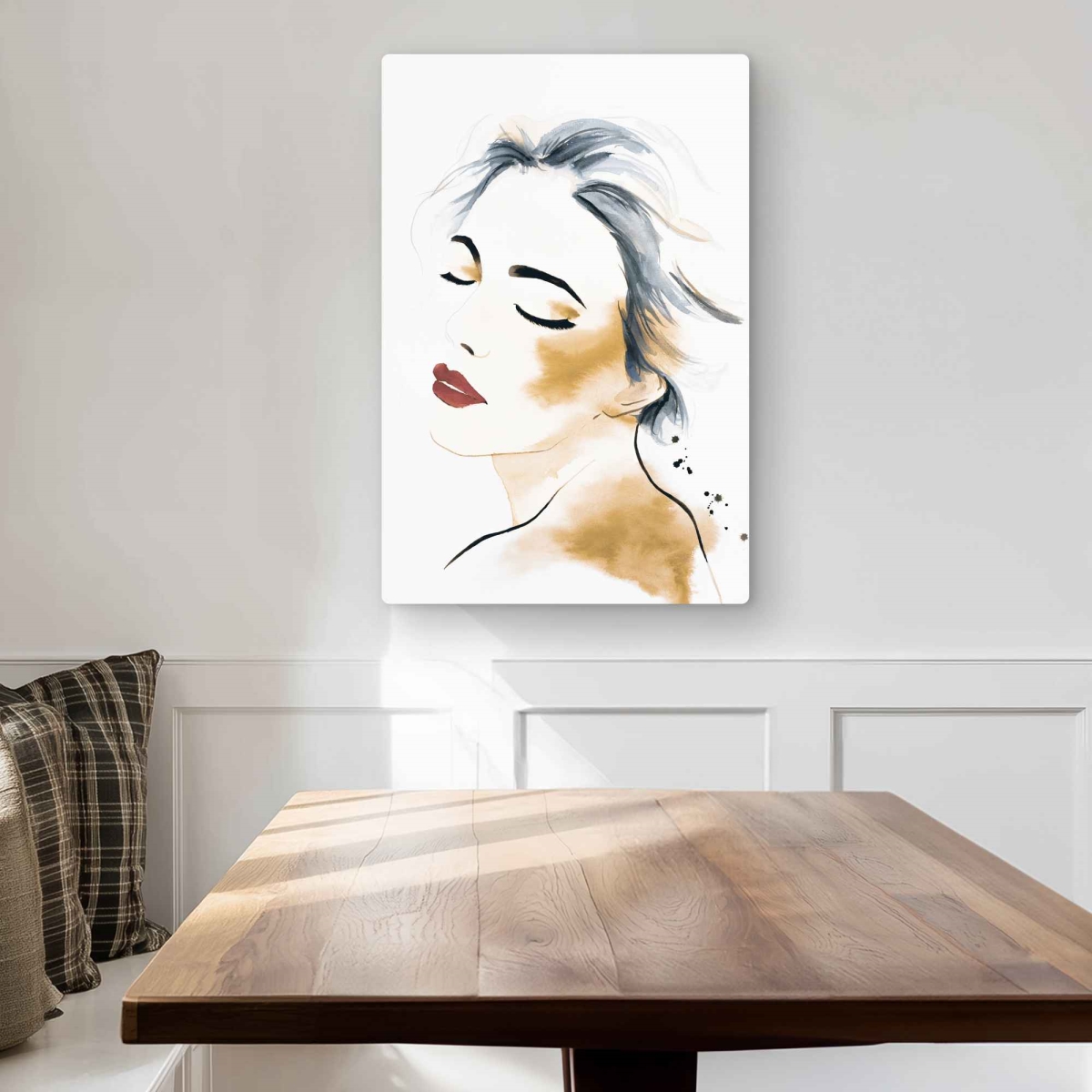 C1MP20301FCDJJ 20 x 30 in. Right Side Watercolor Serenely Lady Portrait Wall Art - Beige Beauty Metal Print