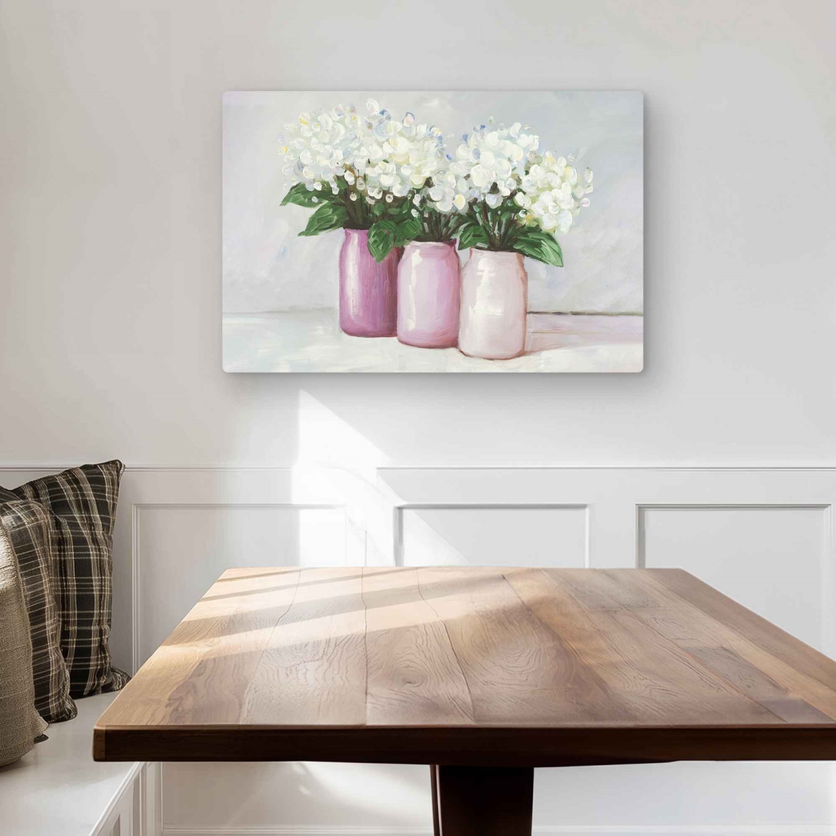 C1MP20301J35K5 20 x 30 in. Hydrangea Flowers In Pink Vases Wall Art - Botanical Gray Metal Print