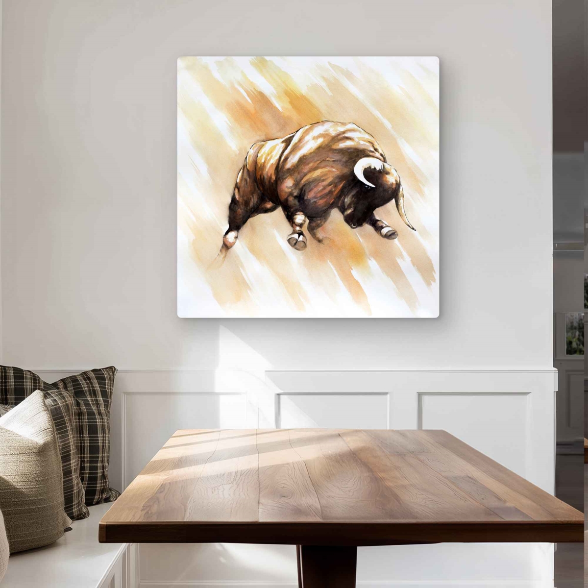 C1MP32321C5LCO 32 x 32 in. Bull To Attack - Orange Man Cave Metal Print Wall Art for Home Decor
