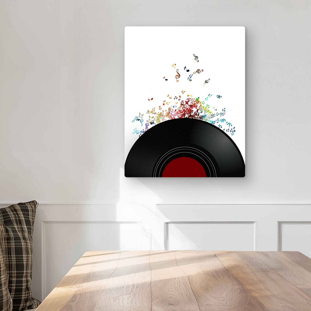 C1MP1620F18BEF 16 x 20 in. Notes Escaping From A Vinyl Record Wall Art - Musical Object Metal Print