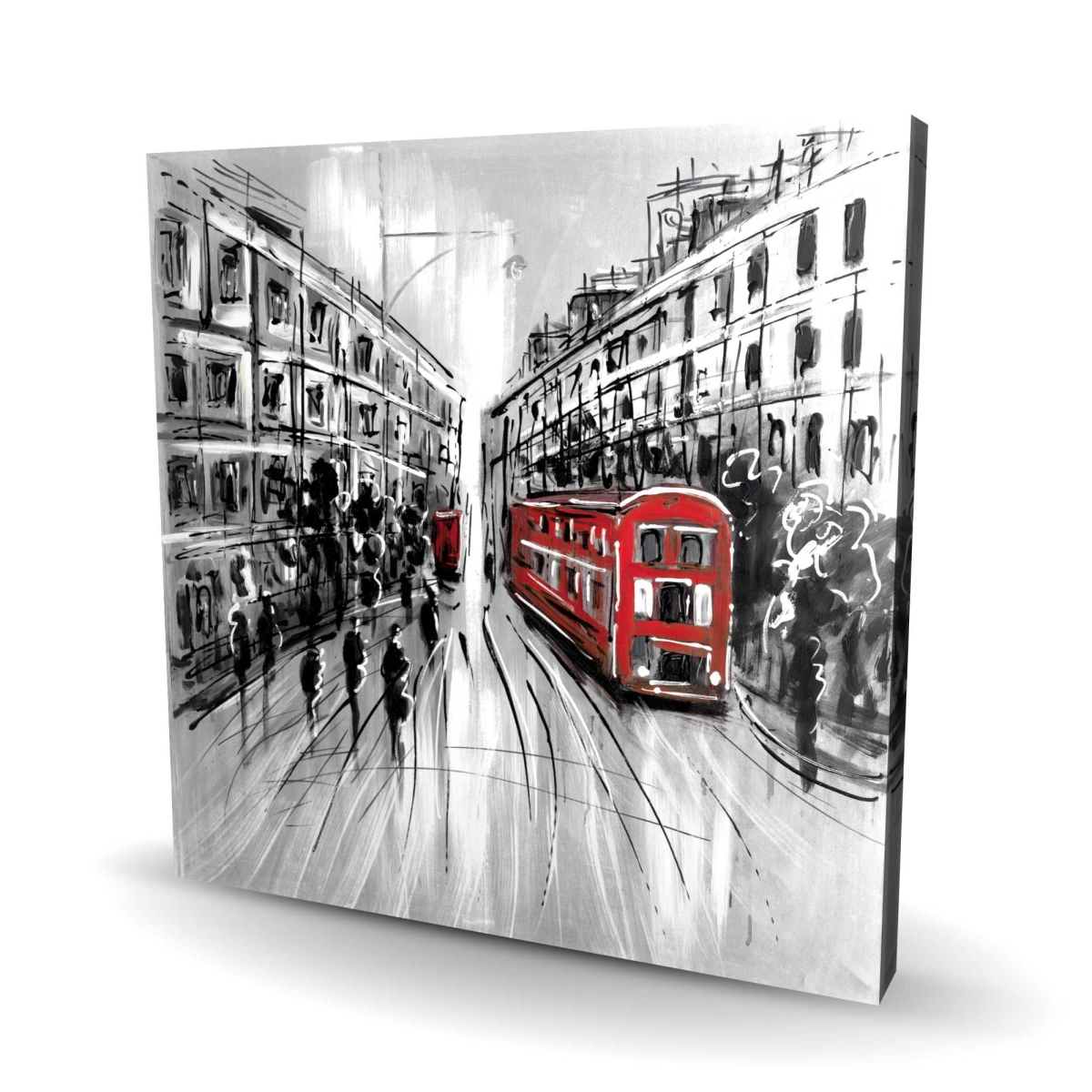 C1RC3636BITBC3 36 x 36 in. Black & White Street with Red Bus - Black Cities Canvas