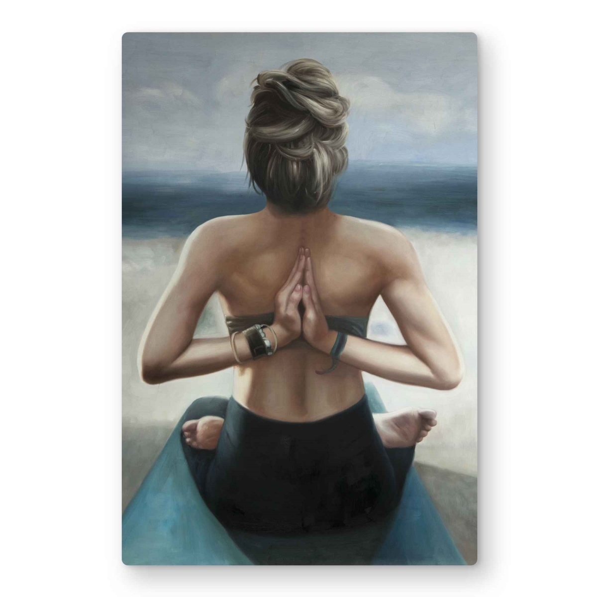 C1MP2436YLSQE0 24 x 36 in. Reverse Prayer Pose - Beach Figurative Metal Print Wall Art - Decor