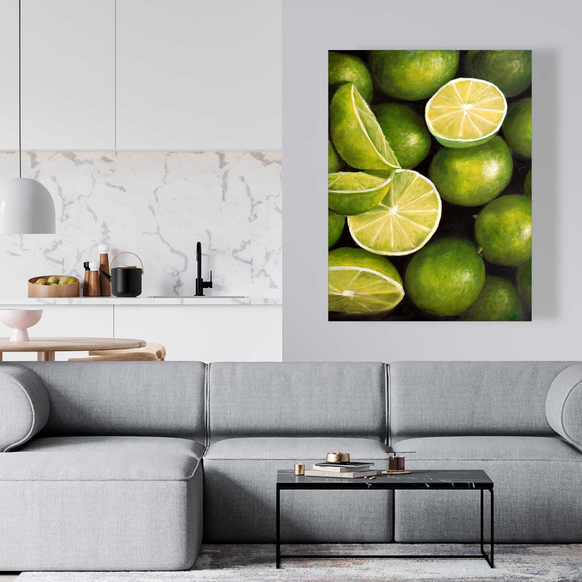 C1RC3648N7K569 36 x 48 in. Basket of Limes - Food Still Life Canvas for Home Decor