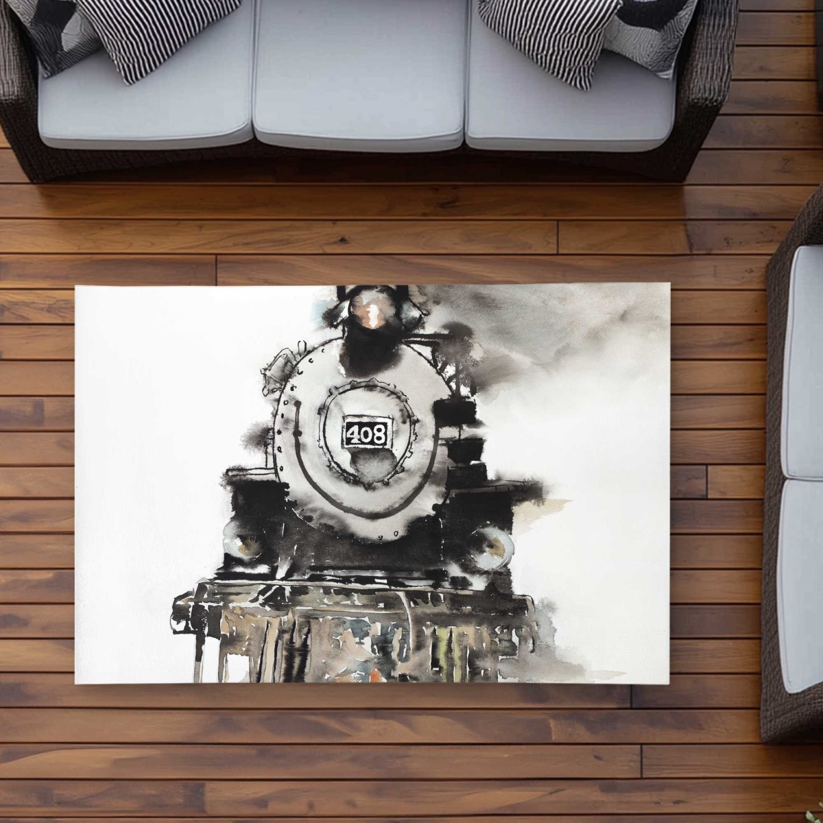 C1ROAR35OEYD4Z 3 x 5 ft. Vintage Train Industrial Outdoor Rectangle Area Rug for Home Decor