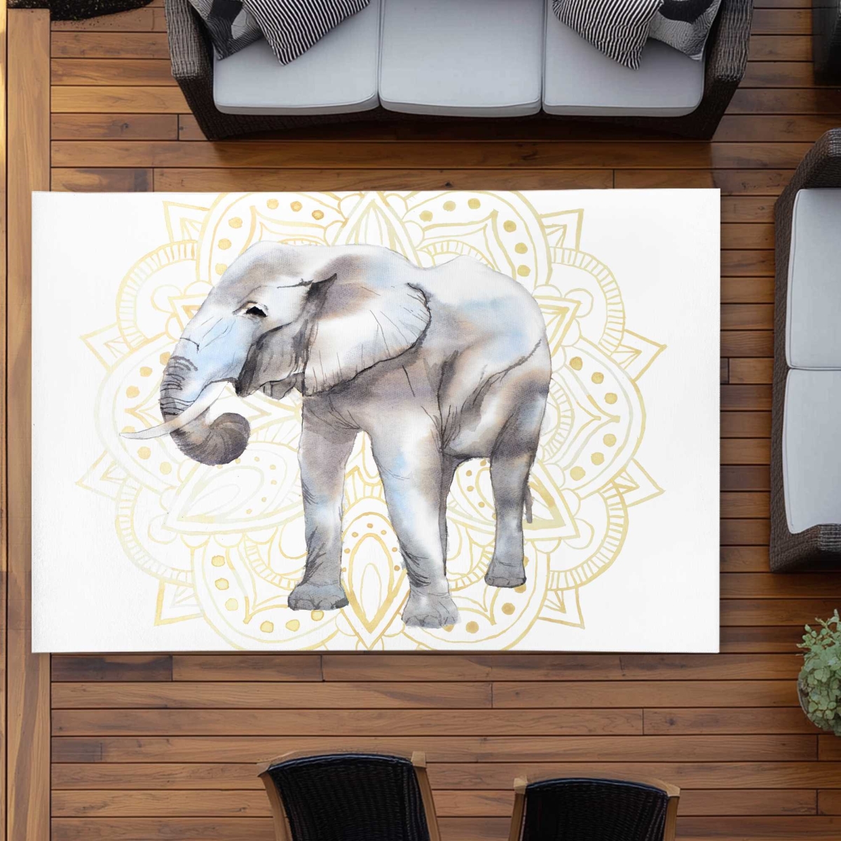 C1ROAR570U3B9X 5 x 7 ft. Elephant on Mandalas Pattern Rectangle Area Rug - Bohemian Outdoor Decor