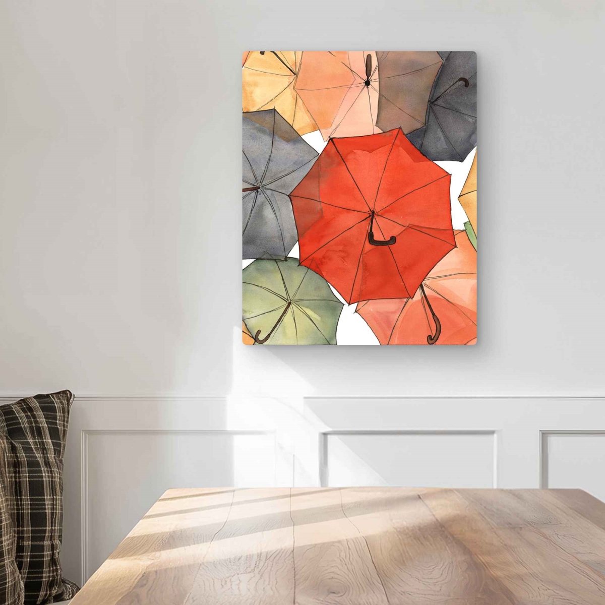 C1MP162010RJXF 16 x 20 in. The Umbrellas of Petit Champlain Wall Art - Orange Metal Print Decor