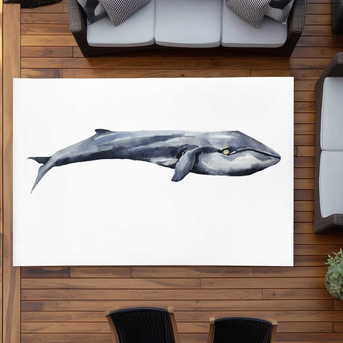 C1ROAR5721JP36 5 x 7 ft. Watercolor Whale Outdoor Rectangle Area Rug - Sea Animal Home Decor