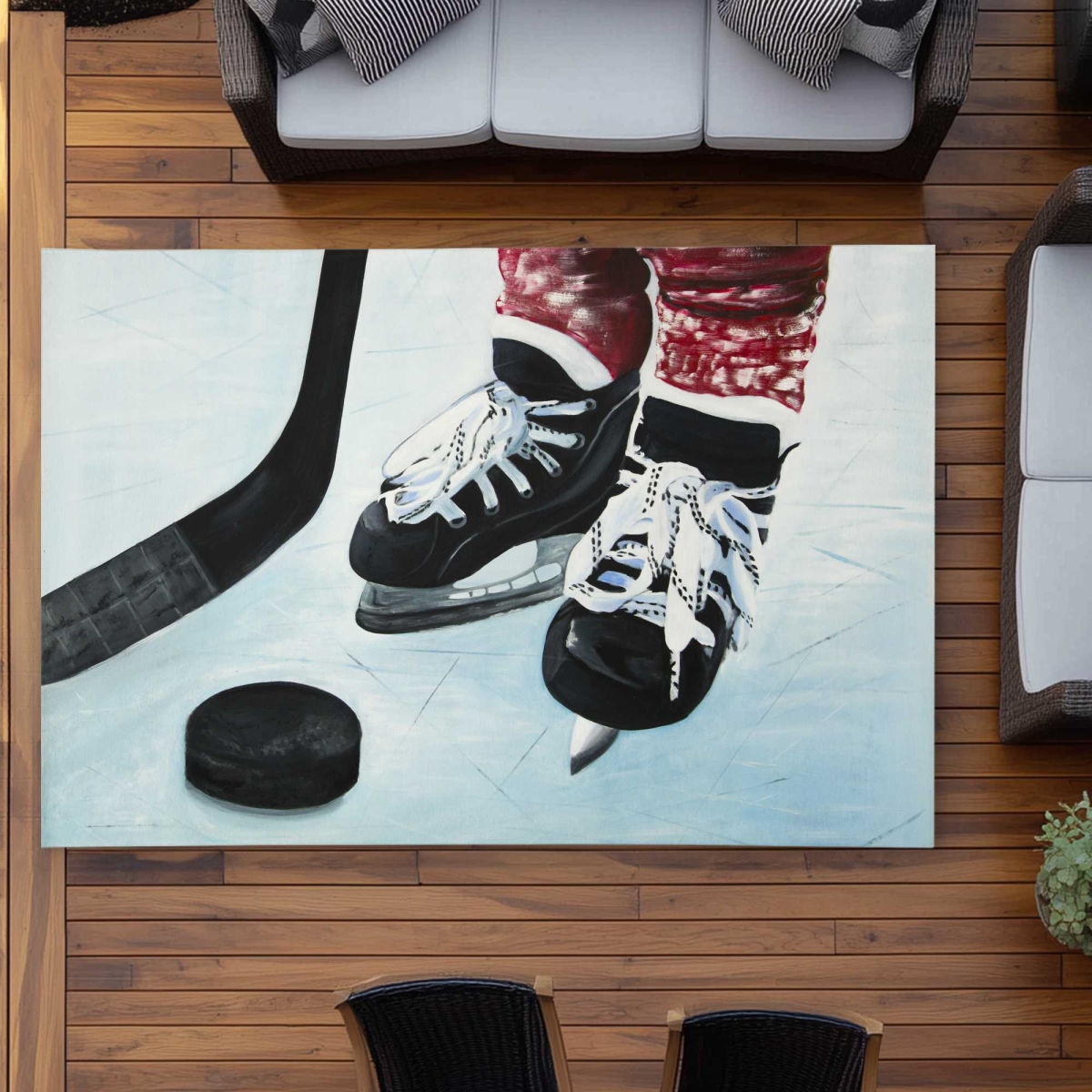 C1ROAR57LG8ZW4 5 x 7 ft. Young Hockey Player - Snow Holidays Outdoor Rectangle Area Rug
