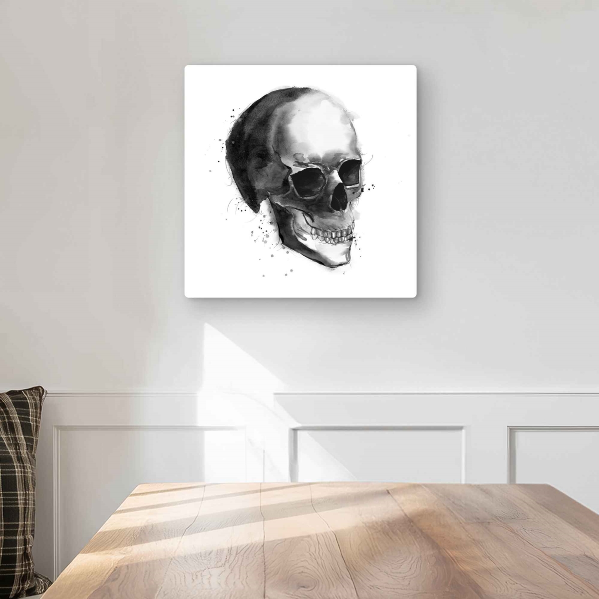 C1MP1616W2KW9B 16 x 16 in. Black & White Skull Metal Print Wall Art - Unique Home Decor Accent