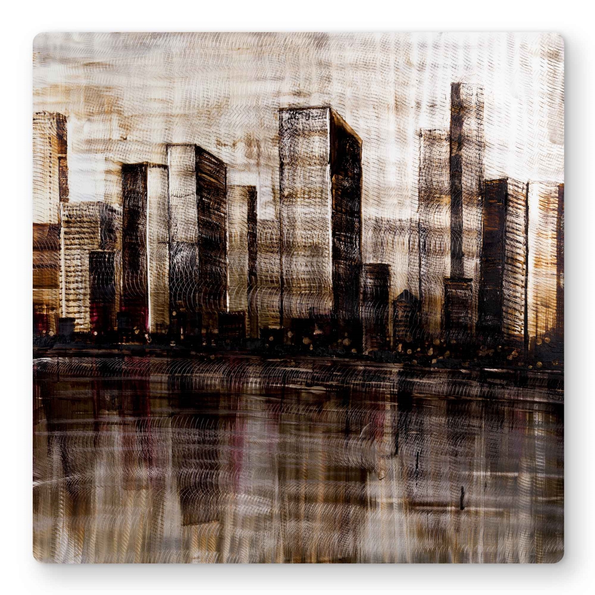 C1MP1616WAZSMX 16 x 16 in. Sketch of the City - Beige Cities Metal Print Wall Art - Home Decor