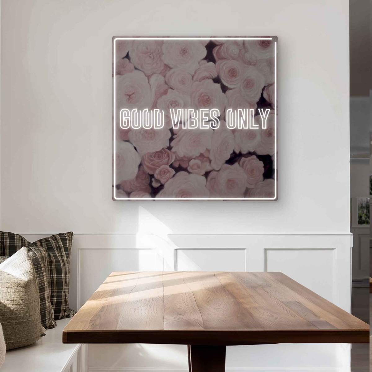 C1MP3232ZB9S9I 32 x 32 in. Good Vibes Only - Modern Pink Roses Metal Print Wall Art for Decor