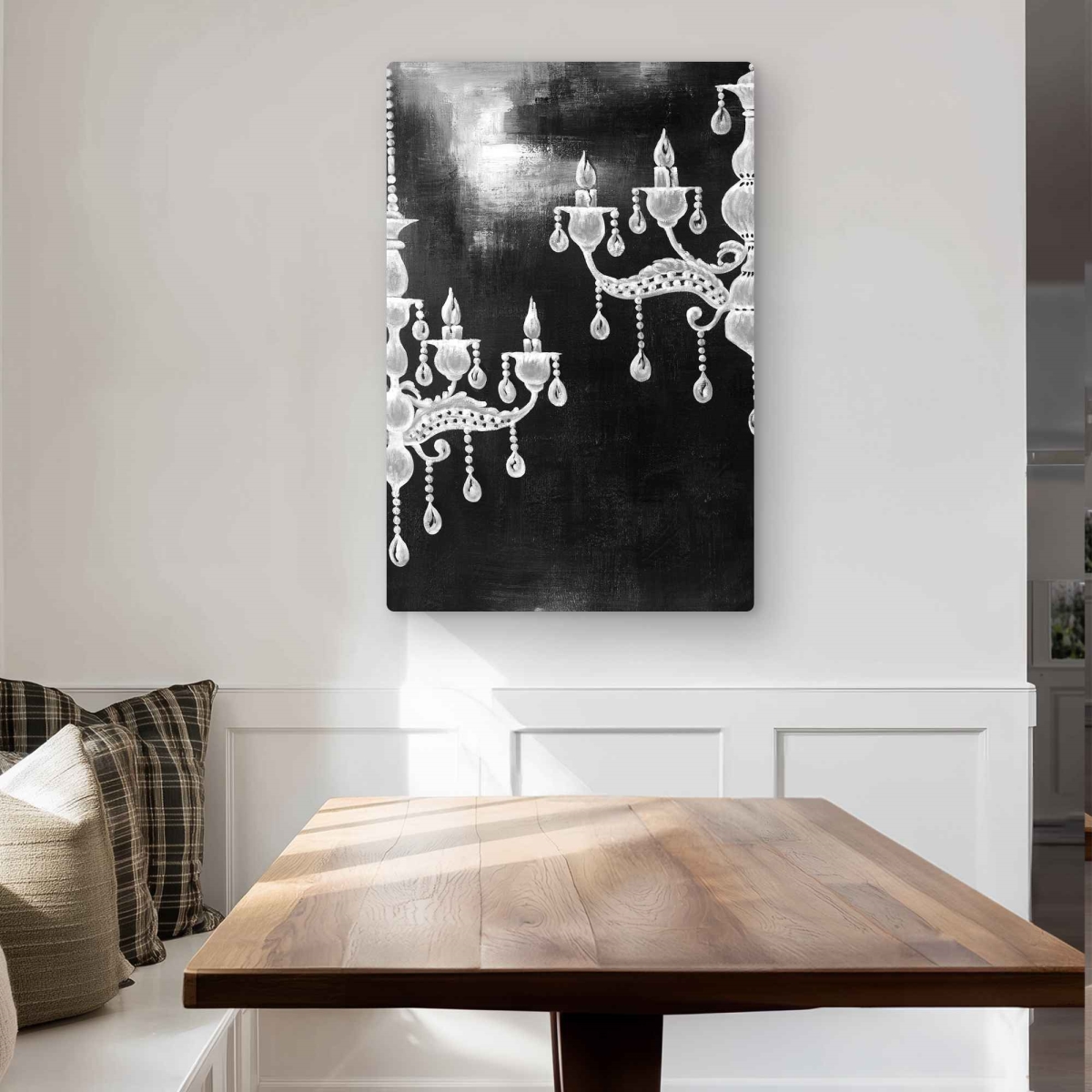 C1MP2436X6YKZQ 24 x 36 in. White Chandeliers Wall Art - Black & White Still Life Metal Print