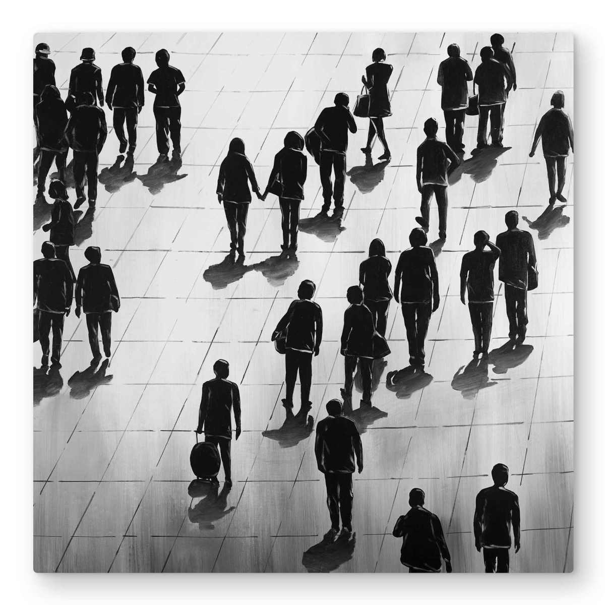 C1MP3232NJU3T7 32 x 32 in. Silhouettes of People on the Street Wall Art - Gray Man Metal Print