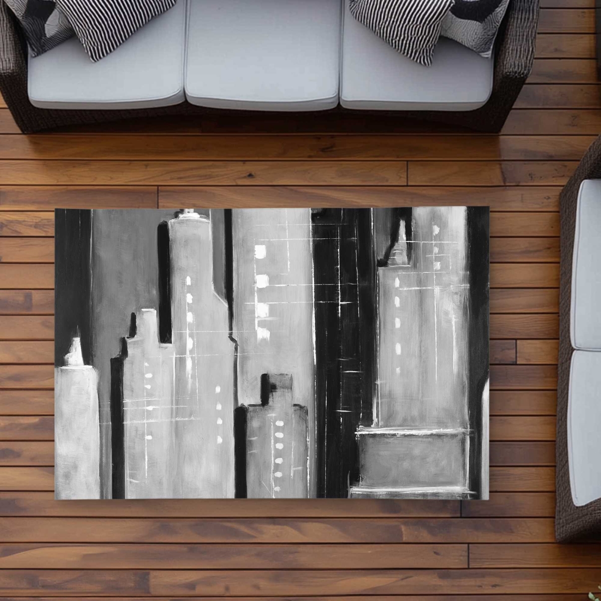 C1ROAR35146S2W 3 x 5 ft. Abstract Black & White Buildings Rectangle Area Rug - Monochrome Cities
