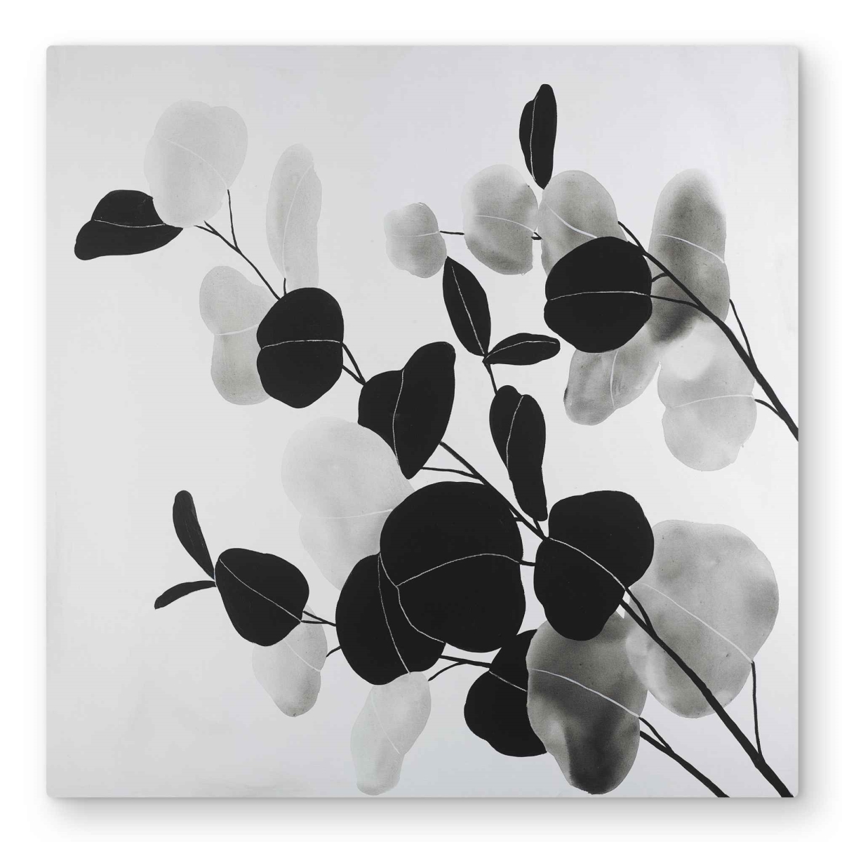 C1MP323274JI3D 32 x 32 in. Grayscale Branches with Leaves Wall Art - Minimalist Botanical Metal Print