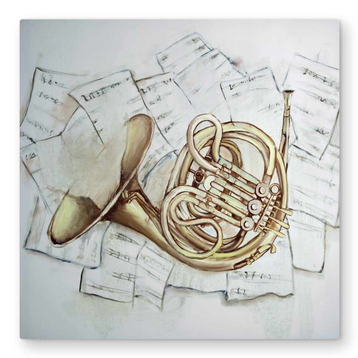 C1MP3232E9E0LQ 32 x 32 in. Horn On Music Sheet Wall Art - Bedroom Musical Metal Print Decor