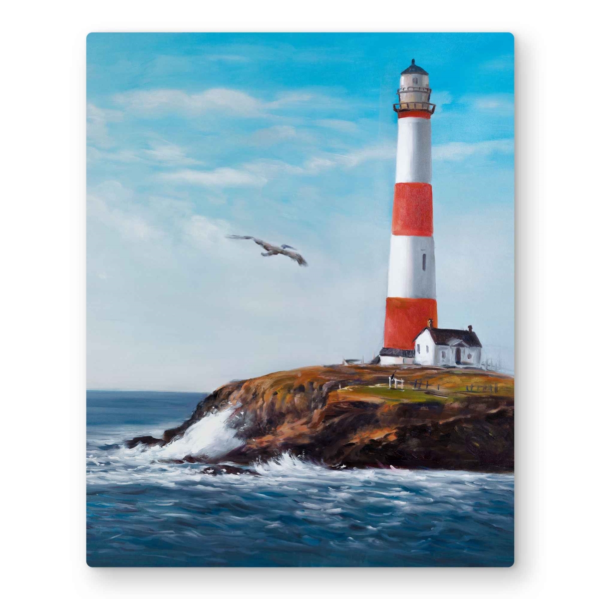 C1MP1620S41L84 16 x 20 in. Lighthouse at the Edge of the Sea Wall Art - Coastal Metal Print