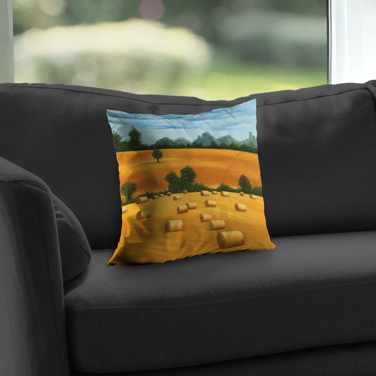C1PC1414MSLV0X 14 x 14 in. Hay Bale Fields - Landscapes Mountains Poly Twill Throw