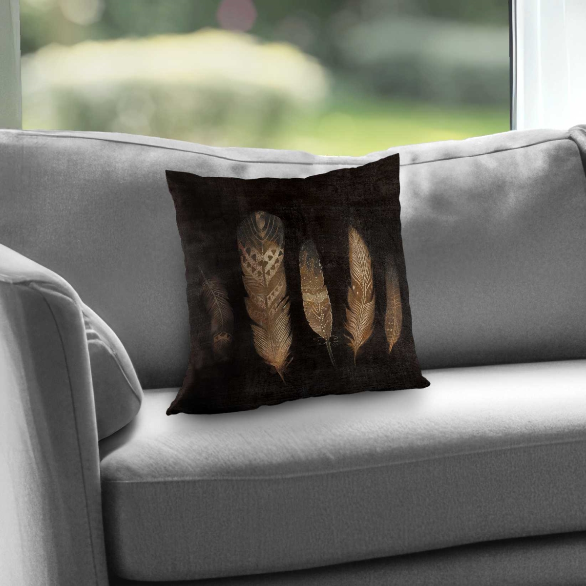 C1PC1414OUHIQU 14 x 14 in. Brown Feathers - Feathers Still Life Poly Twill Throw Pillow