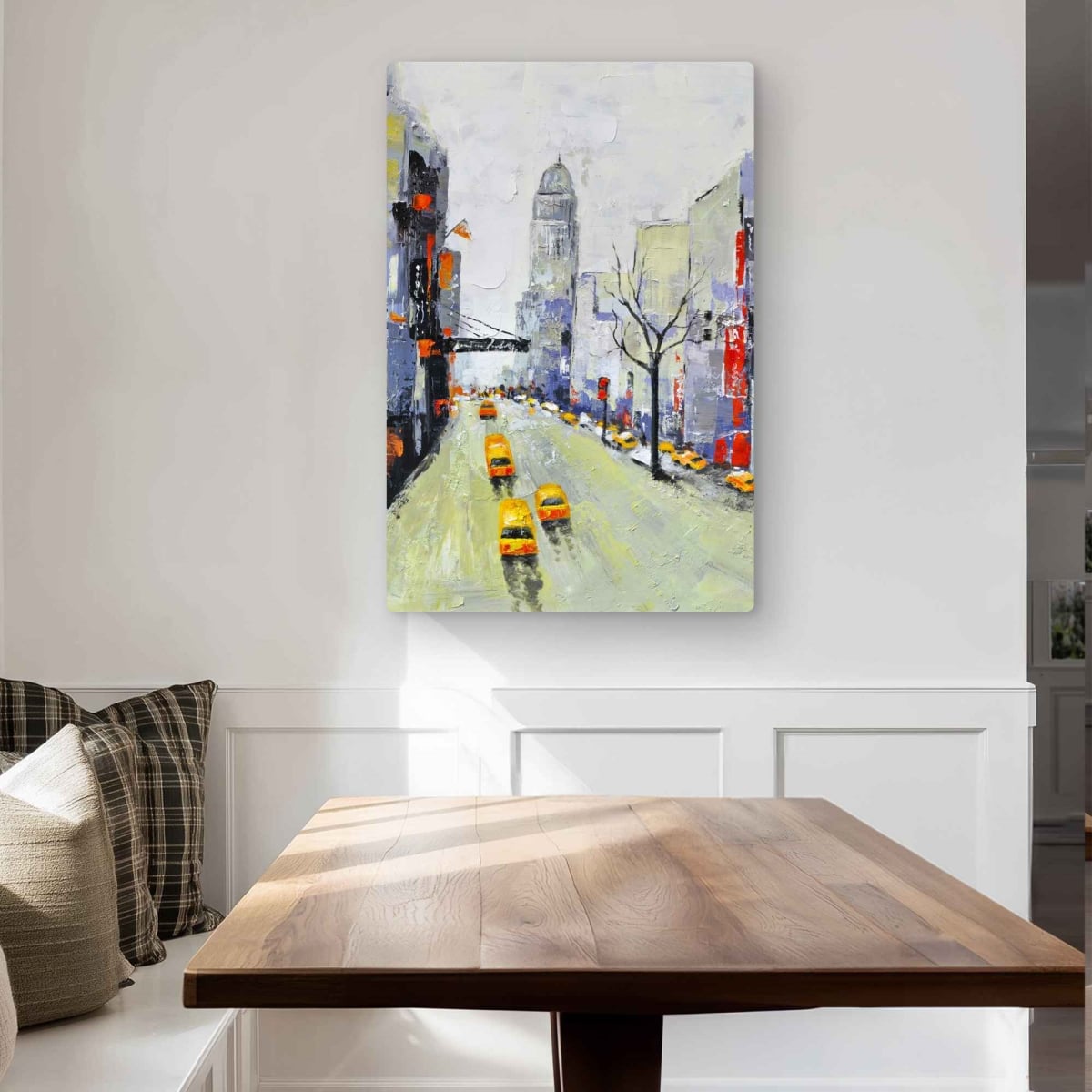 C1MP2436TXF21U 24 x 36 in. Gray Street with Yellow Red Accents Wall Art - Scenic Blue Metal Print