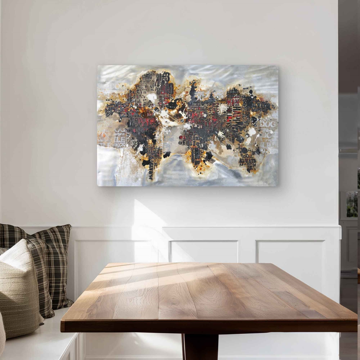 C1MP2436UZATUK 24 x 36 in. Texturized World Map with Typography Wall Art - Red Metal Print Decor