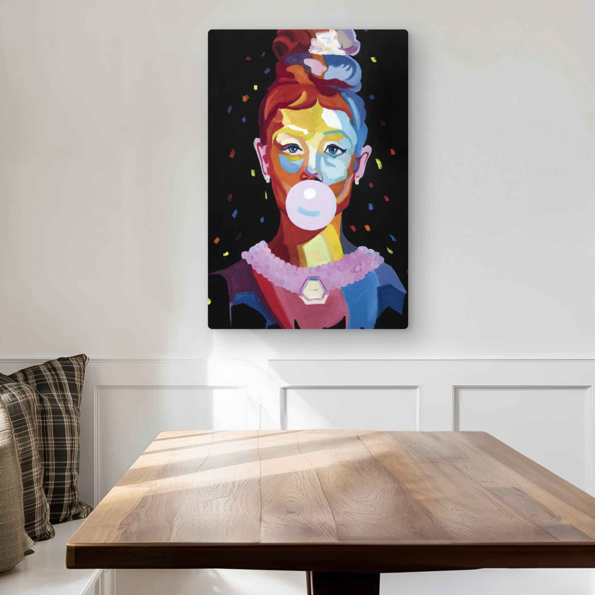 C1MP2030B6EYE6 20 x 30 in. Colorful Audrey Hepburn Portrait Wall Art - Red Metal Print Decor