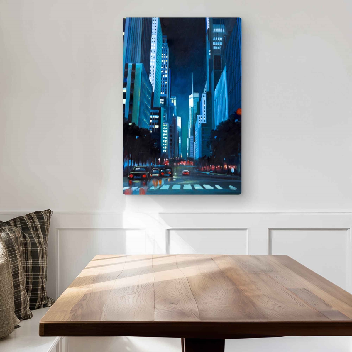 C1MP2030B6O125 20 x 30 in. Evening In Manhattan Blue Bedroom Metal Print Wall Art - Home Decor