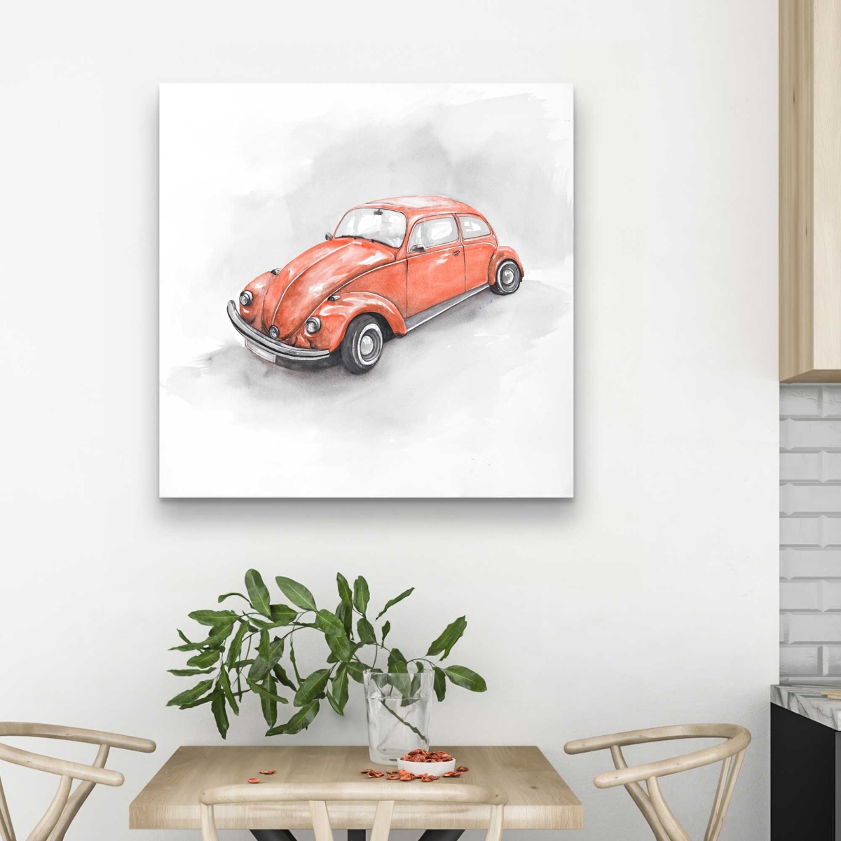 C1RC3232T4JBSO 32 x 32 in. Vintage Red Beetle Canvas - Classic Transportation Decor