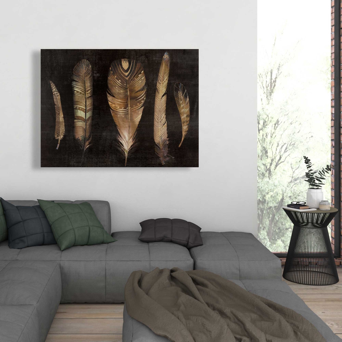 C1RC3648CNLRD0 36 x 48 in. Brown Feather Set - Black Animals Canvas for Home Decor